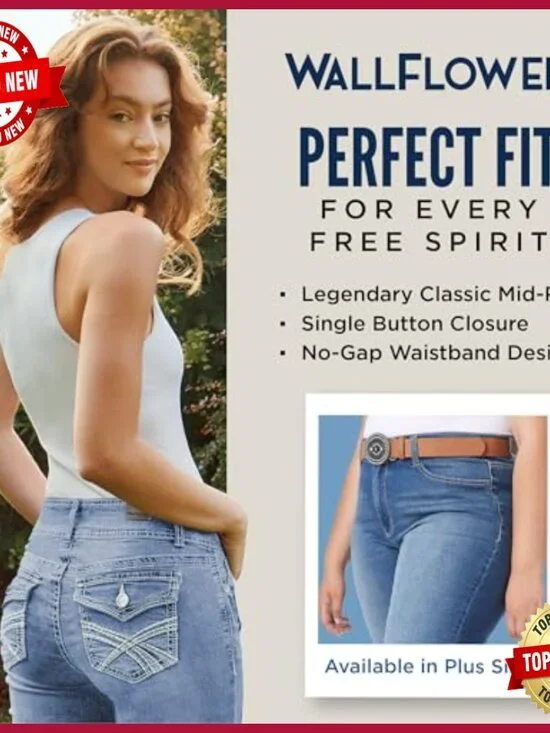 Bootcut Mid-Rise Stretch Jeans with Belt, Standard & Plus Sizes - Picture 5 of 7